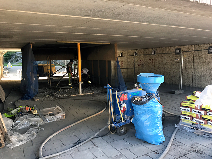 Betongreparation av gångtunnel